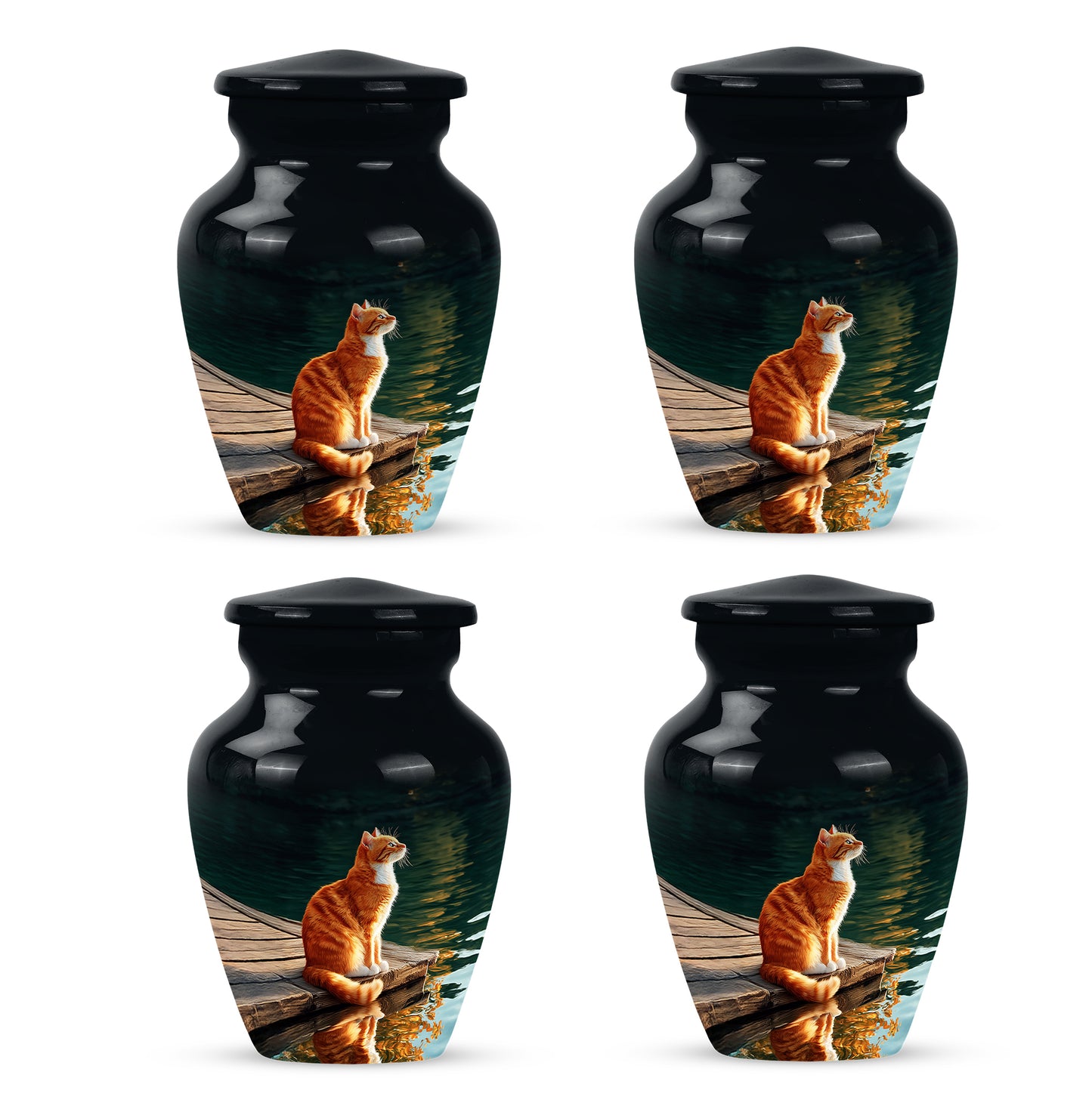 Onyx Black Cat Cremation Urn side profile showing urn shape - elegant classic cat relief with fine detailing - 10 inch aluminum urn for cremated remains