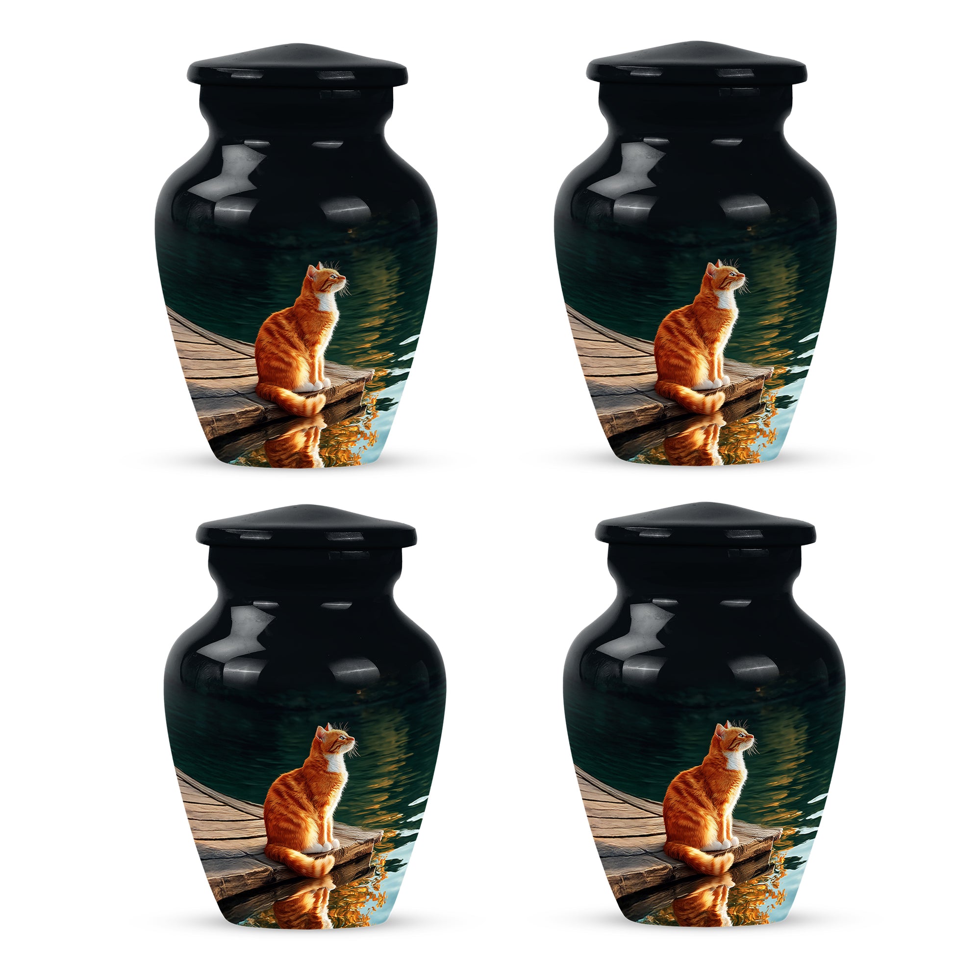 Onyx Black Cat Cremation Urn side profile showing urn shape - elegant classic cat relief with fine detailing - 10 inch aluminum urn for cremated remains