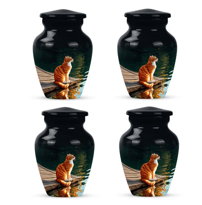 Onyx Black Cat Cremation Urn side profile showing urn shape - elegant classic cat relief with fine detailing - 10 inch aluminum urn for cremated remains