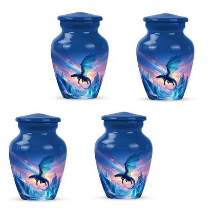 Serene Blue Dragon Cremation Urn side profile showing urn shape - elegant classic dragon relief with fine detailing - 10 inch aluminum urn for cremated remains