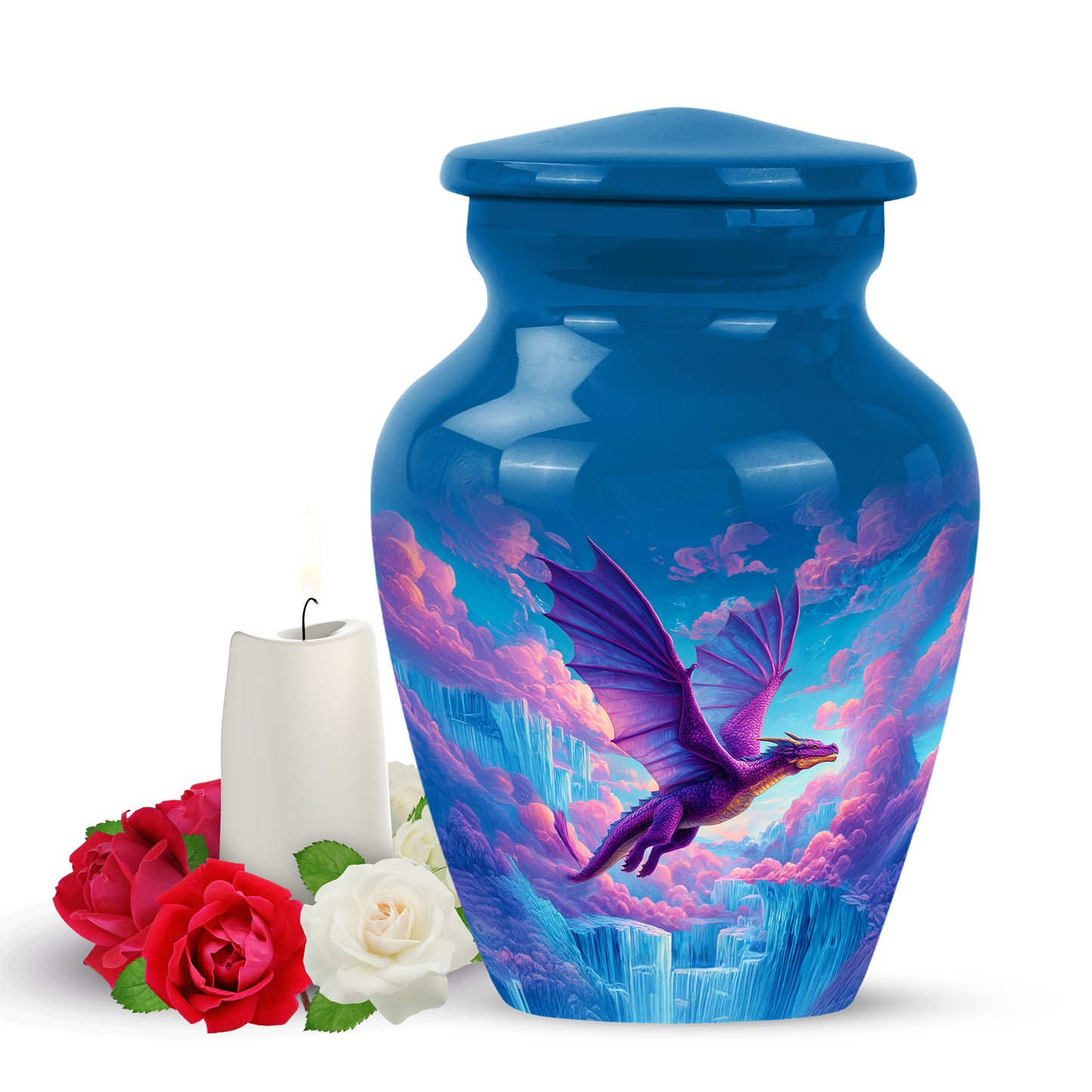 Blue Comforting Dragon Memorial Urn for Ashes - 10-inch, 200 cu in - Yatskia