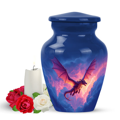 Blue Comforting Dragon Memorial Urn for Ashes - 10-inch, 200 cu in - Yatskia