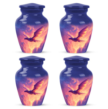 Twilight Blue Dragon Cremation Urn side profile showing urn shape - traditional dragon engraving with hand-polished finish - 10 inch aluminum urn for cremated remains