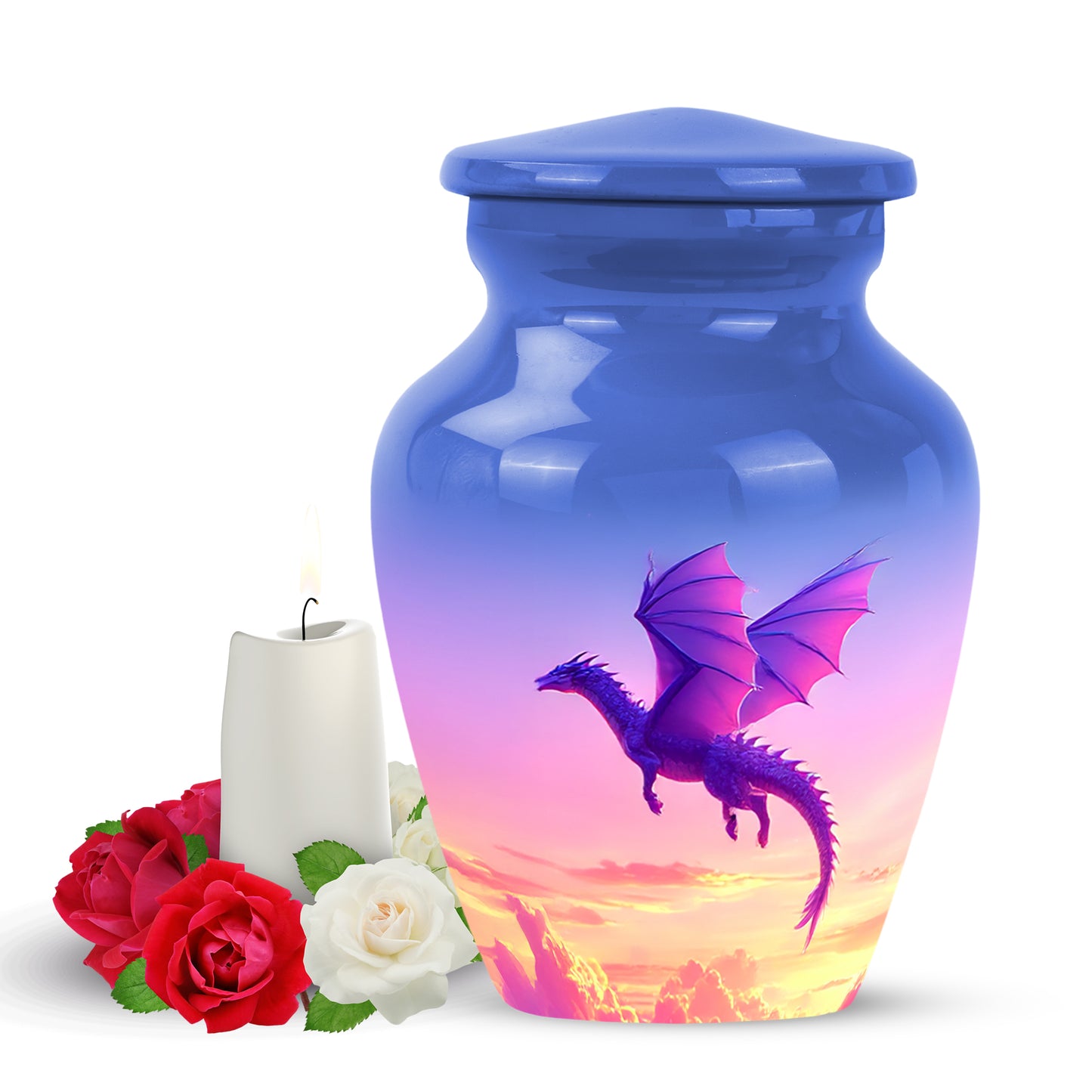 Luminous Blue Dragon Legacy Urn for Human Ashes - 10-inch, 200 cu in - Yatskia