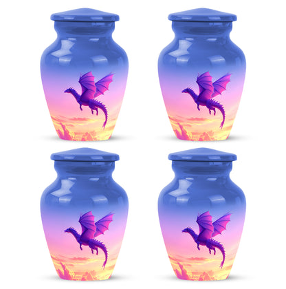 Serene Blue Dragon Cremation Urn side profile showing urn shape - elegant classic dragon relief with fine detailing - 10 inch aluminum urn for cremated remains