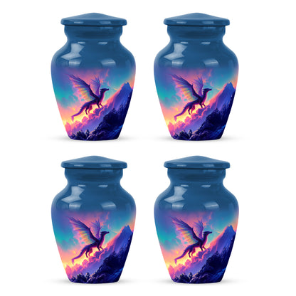 Celestial Blue Dragon Cremation Urn side profile showing urn shape - timeless dragon motif etched into premium metal - 10 inch aluminum urn for cremated remains