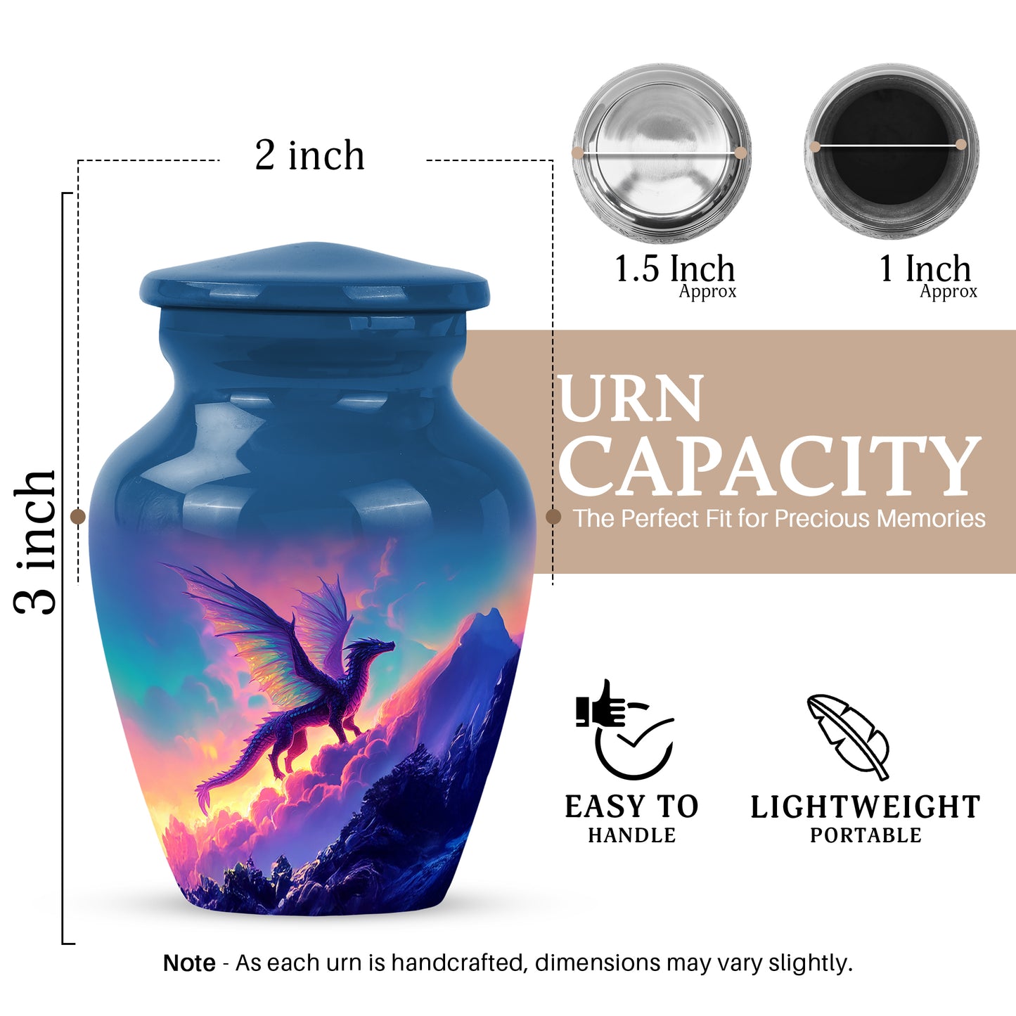 Steel Blue Dragon Cremation Urn close-up of engraving and surface detail - traditional dragon engraving with hand-polished finish - mini keepsake memorial for portion of cremation ashes