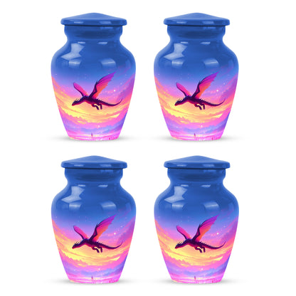 Powder Blue Dragon Cremation Urn side profile showing urn shape - classic sculpted dragon pattern on smooth aluminum - 10 inch aluminum urn for cremated remains