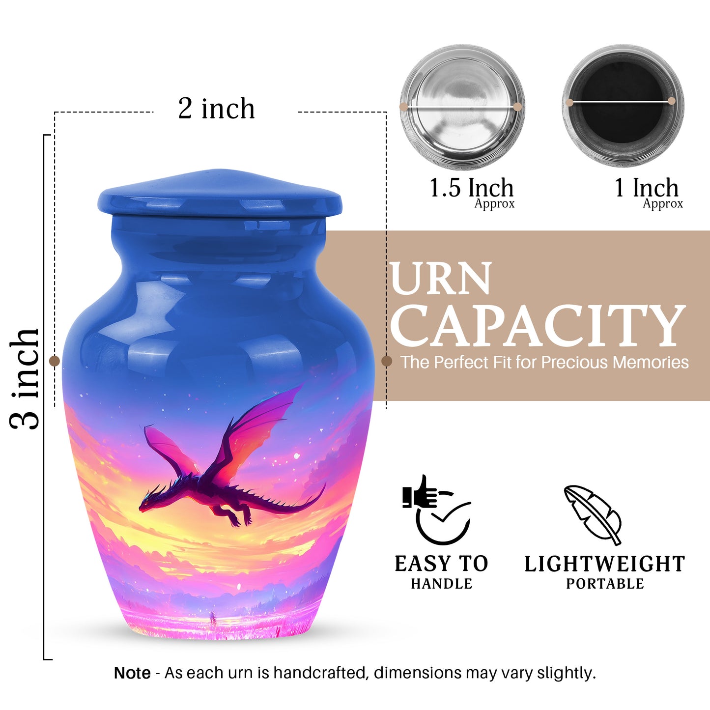 Twilight Blue Dragon Cremation Urn close-up of engraving and surface detail - traditional dragon engraving with hand-polished finish - mini keepsake memorial for portion of cremation ashes