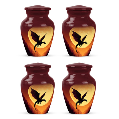 Rich Red Dragon Cremation Urn side profile showing urn shape - traditional dragon engraving with hand-polished finish - 10 inch aluminum urn for cremated remains