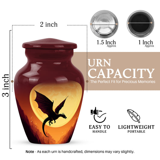 Deep Red Dragon Cremation Urn close-up of engraving and surface detail - timeless dragon motif etched into premium metal - mini keepsake memorial for portion of cremation ashes