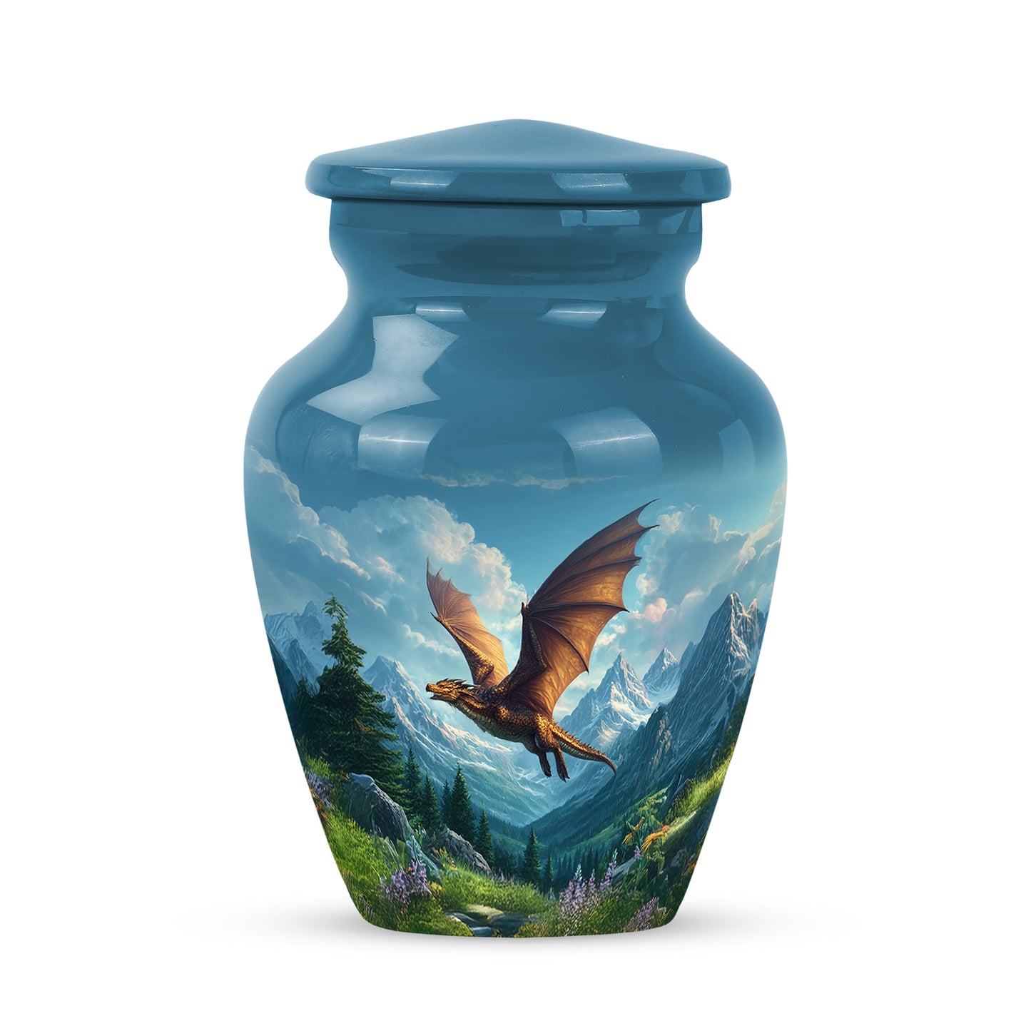 Personalized Blue Cherished Dragon Cremation Urns for Human Ashes - 10-inch, 200 cu in - Yatskia