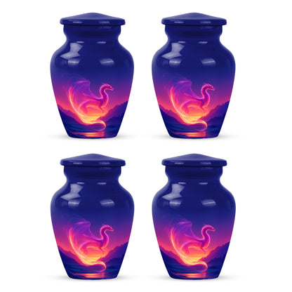 Vivid Blue Dragon Cremation Urn side profile showing urn shape - elegant classic dragon relief with fine detailing - 10 inch aluminum urn for cremated remains