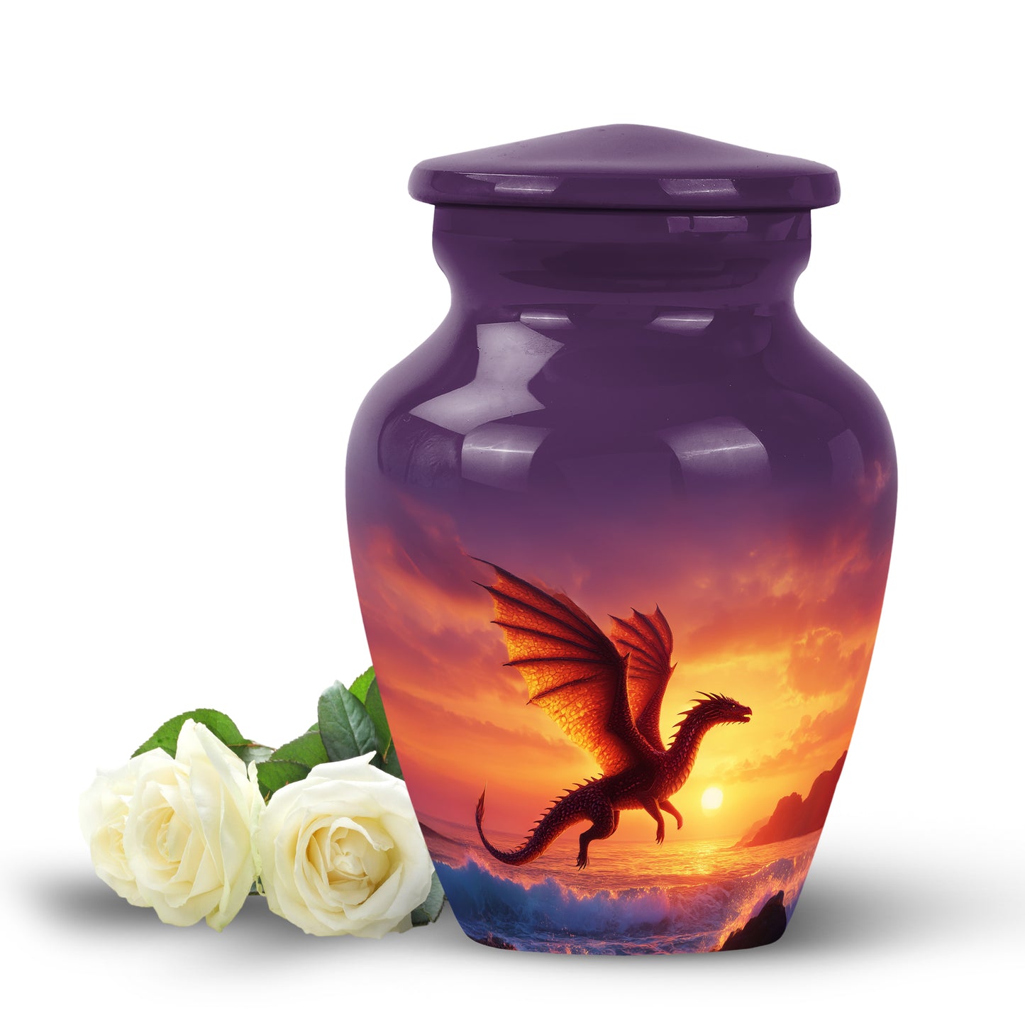 Purple Breathtaking Dragon Memorial Urn for Ashes - 10-inch, 200 cu in - Yatskia