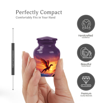 Majestic Purple Dragon Cremation Urn close-up of engraving and surface detail - timeless dragon motif etched into premium metal - mini keepsake memorial for portion of cremation ashes
