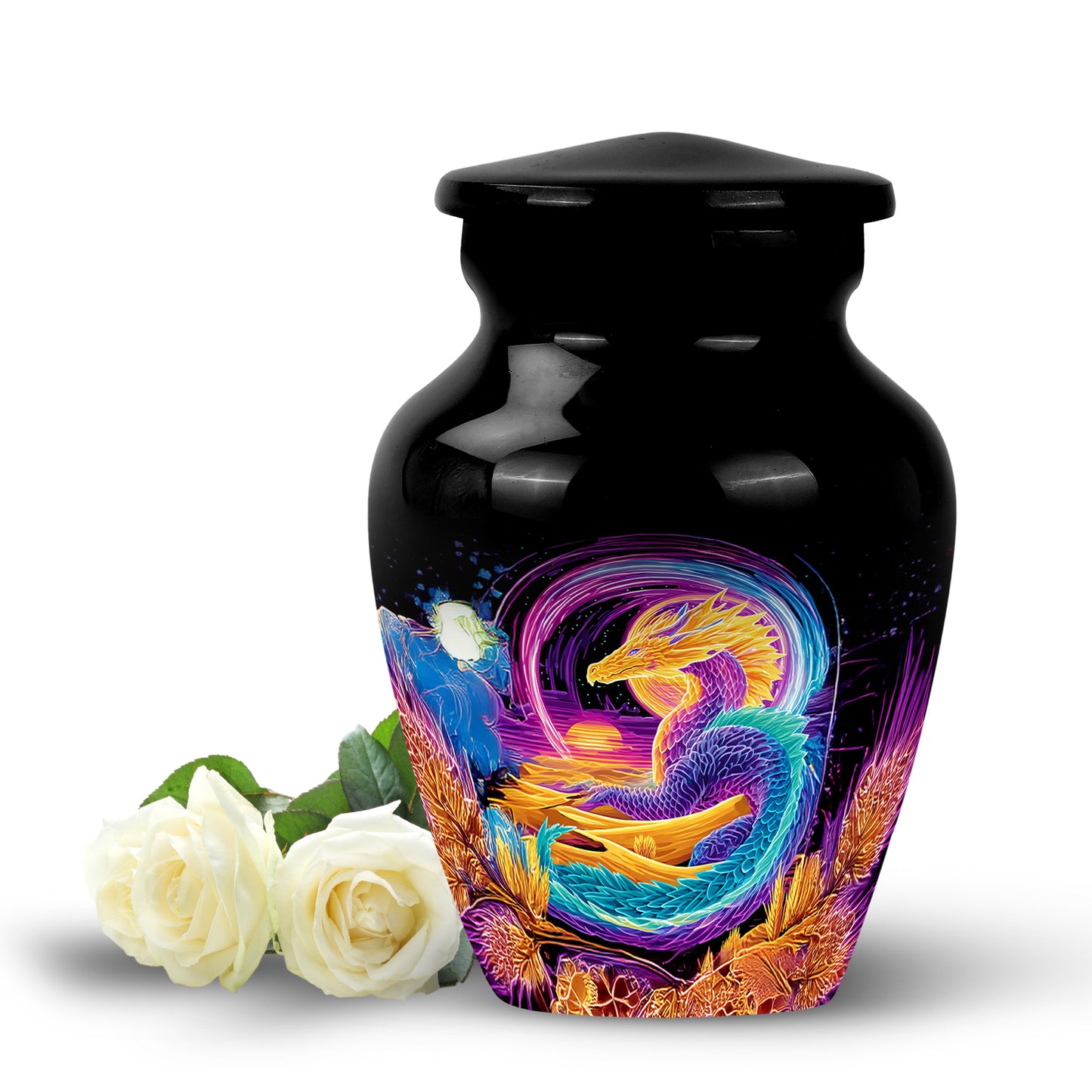 Personalized Seraphic Dragon Cremation Urns - Black 10-inch, 200 cu in - Yatskia