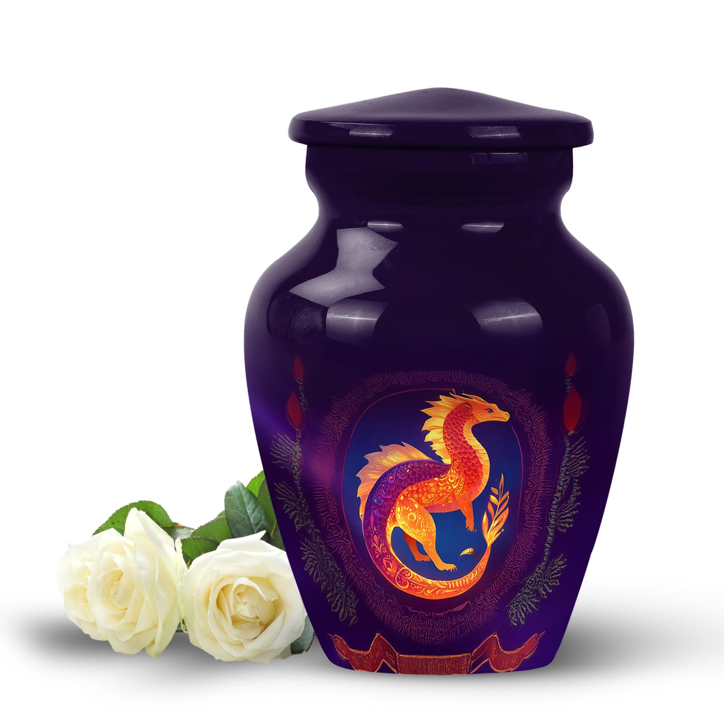Regal Dragon Memorial Cremation Urns - Purple 10-inch, 200 cu in - Yatskia