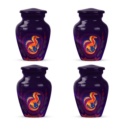 Majestic Purple Dragon Cremation Urn side profile showing urn shape - classic sculpted dragon pattern on smooth aluminum - 10 inch aluminum urn for cremated remains