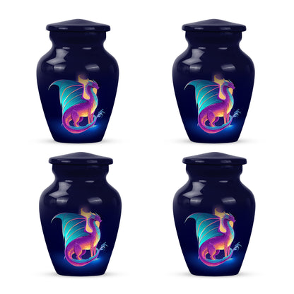 Sapphire Blue Dragon Cremation Urn side profile showing urn shape - elegant classic dragon relief with fine detailing - 10 inch aluminum urn for cremated remains