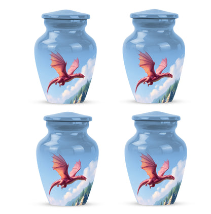 Celestial Blue Dragon Cremation Urn side profile showing urn shape - classic sculpted dragon pattern on smooth aluminum - 10 inch aluminum urn for cremated remains