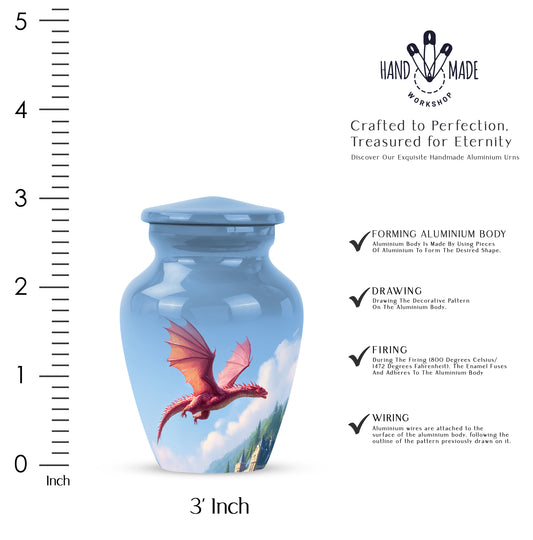 Indigo Dragon Cremation Urn close-up of engraving and surface detail - timeless dragon motif etched into premium metal - mini keepsake memorial for portion of cremation ashes