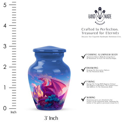 Calming Blue Dragon Cremation Urn close-up of engraving and surface detail - traditional dragon engraving with hand-polished finish - mini keepsake memorial for portion of cremation ashes