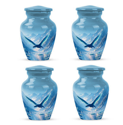 Sapphire Blue Dragon Cremation Urn side profile showing urn shape - elegant classic dragon relief with fine detailing - 10 inch aluminum urn for cremated remains