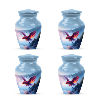 Steel Blue Dragon Cremation Urn side profile showing urn shape - elegant classic dragon relief with fine detailing - 10 inch aluminum urn for cremated remains