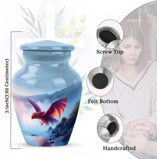 Calming Blue Dragon Cremation Urn close-up of engraving and surface detail - elegant classic dragon relief with fine detailing - mini keepsake memorial for portion of cremation ashes