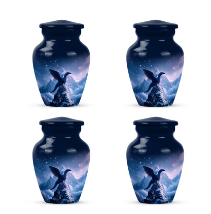 Serene Blue Dragon Cremation Urn side profile showing urn shape - elegant classic dragon relief with fine detailing - 10 inch aluminum urn for cremated remains