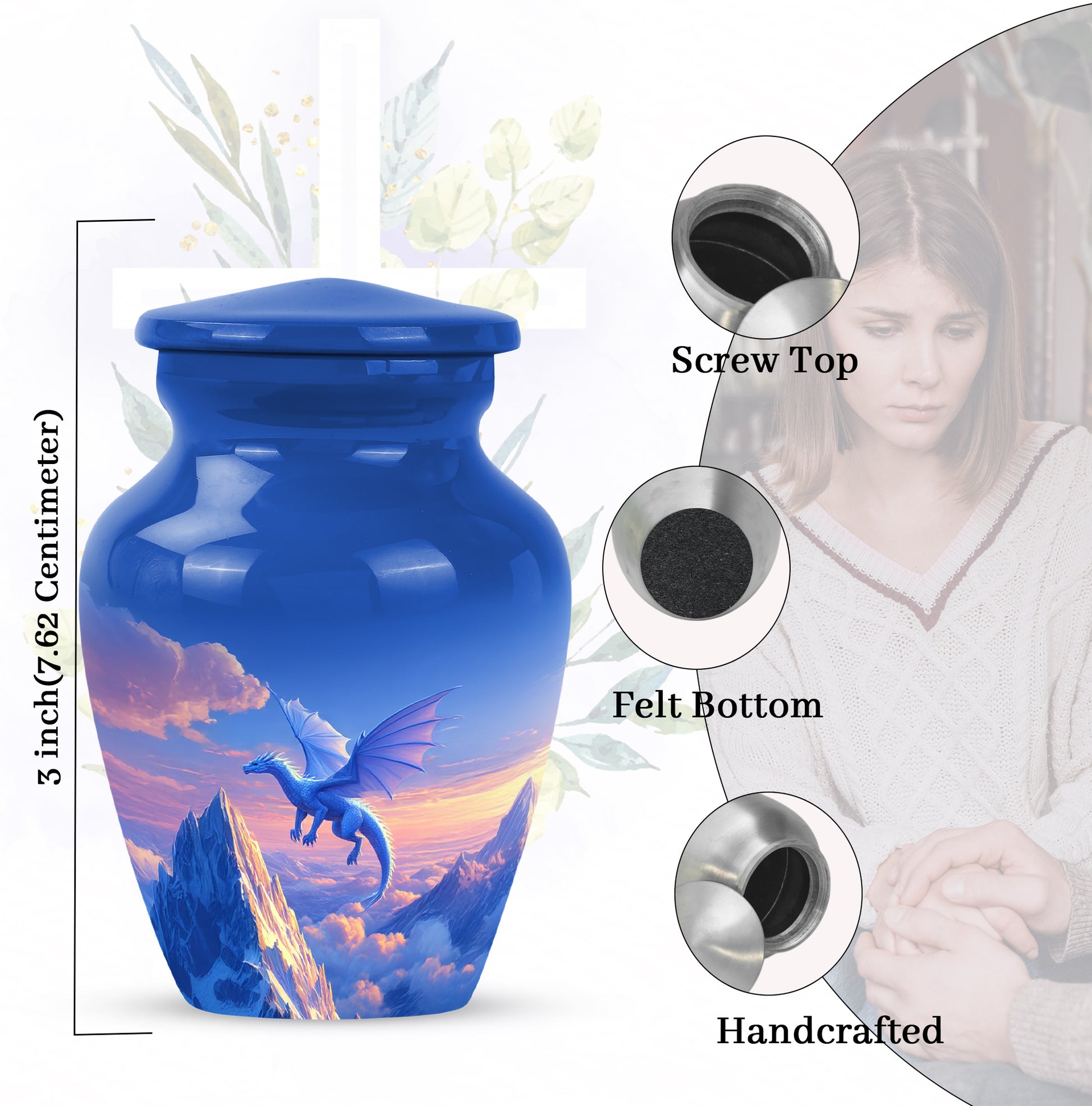 Indigo Dragon Cremation Urn close-up of engraving and surface detail - timeless dragon motif etched into premium metal - mini keepsake memorial for portion of cremation ashes