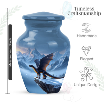 Celestial Blue Dragon Cremation Urn close-up of engraving and surface detail - timeless dragon motif etched into premium metal - mini keepsake memorial for portion of cremation ashes