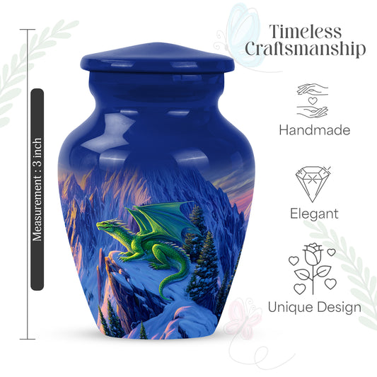 Twilight Blue Dragon Cremation Urn close-up of engraving and surface detail - traditional dragon engraving with hand-polished finish - mini keepsake memorial for portion of cremation ashes
