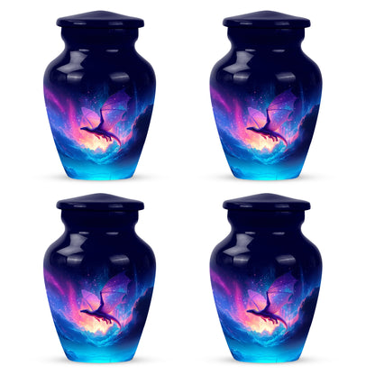 Steel Blue Dragon Cremation Urn side profile showing urn shape - traditional dragon engraving with hand-polished finish - 10 inch aluminum urn for cremated remains