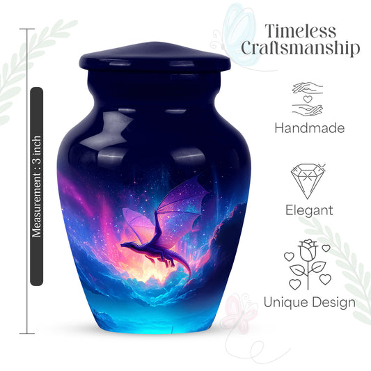 Twilight Blue Dragon Cremation Urn close-up of engraving and surface detail - elegant classic dragon relief with fine detailing - mini keepsake memorial for portion of cremation ashes