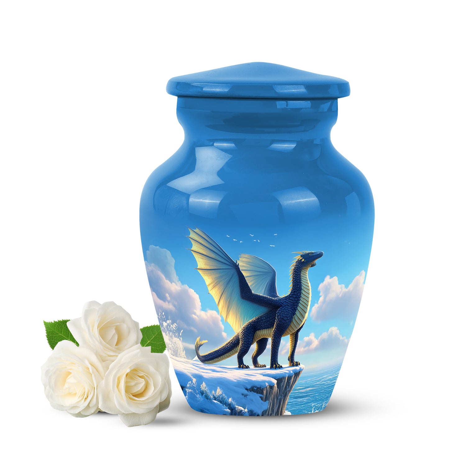 Personalized Blue Cherished Dragon Cremation Urns for Human Ashes - 10-inch, 200 cu in - Yatskia