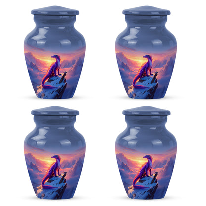 Bright Blue Dragon Cremation Urn side profile showing urn shape - traditional dragon engraving with hand-polished finish - 10 inch aluminum urn for cremated remains
