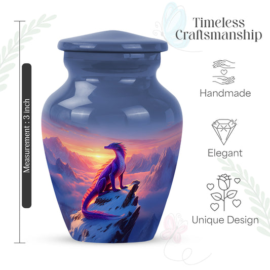 Vivid Blue Dragon Cremation Urn close-up of engraving and surface detail - traditional dragon engraving with hand-polished finish - mini keepsake memorial for portion of cremation ashes