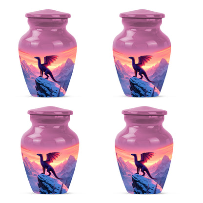 Dusty Pink Dragon Cremation Urn side profile showing urn shape - elegant classic dragon relief with fine detailing - 10 inch aluminum urn for cremated remains