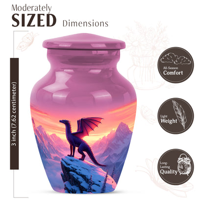 Vintage Pink Dragon Cremation Urn close-up of engraving and surface detail - traditional dragon engraving with hand-polished finish - mini keepsake memorial for portion of cremation ashes