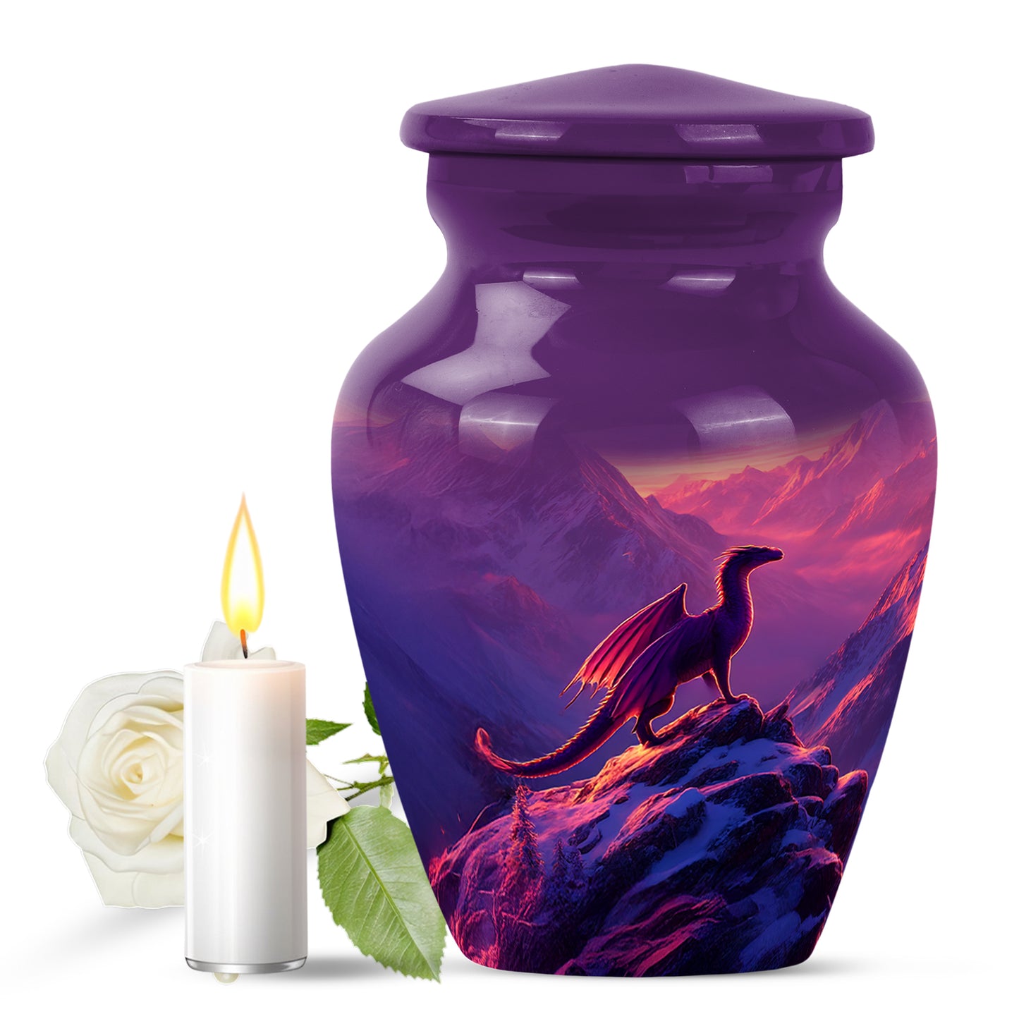 Distinguished Purple Dragon Cremation Urn for Ashes - 10-inch, 200 cu in - Yatskia