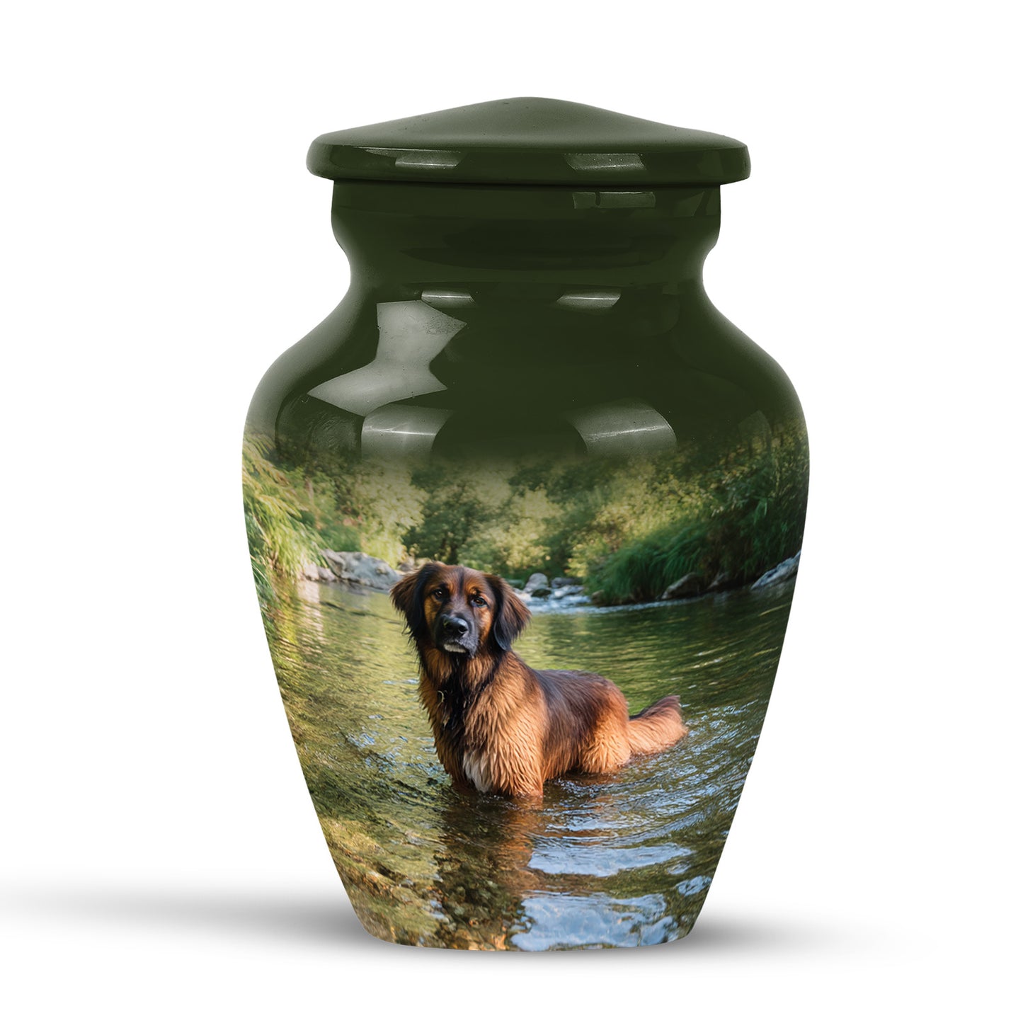 Distinguished Green Dog Cremation Urn for Ashes - 10-inch, 200 cu in - Yatskia