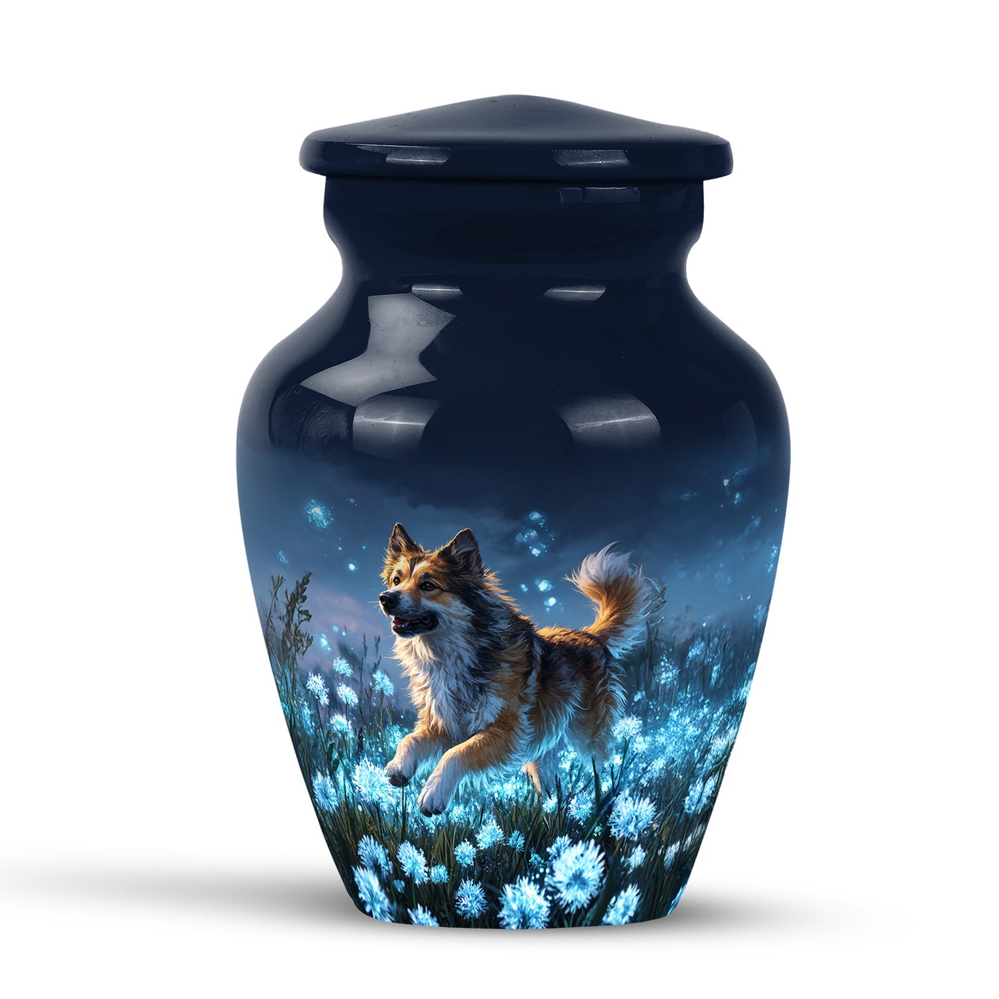 Dignified Blue Dog Cremation Urn for Ashes - 10-inch, 200 cu in - Yatskia