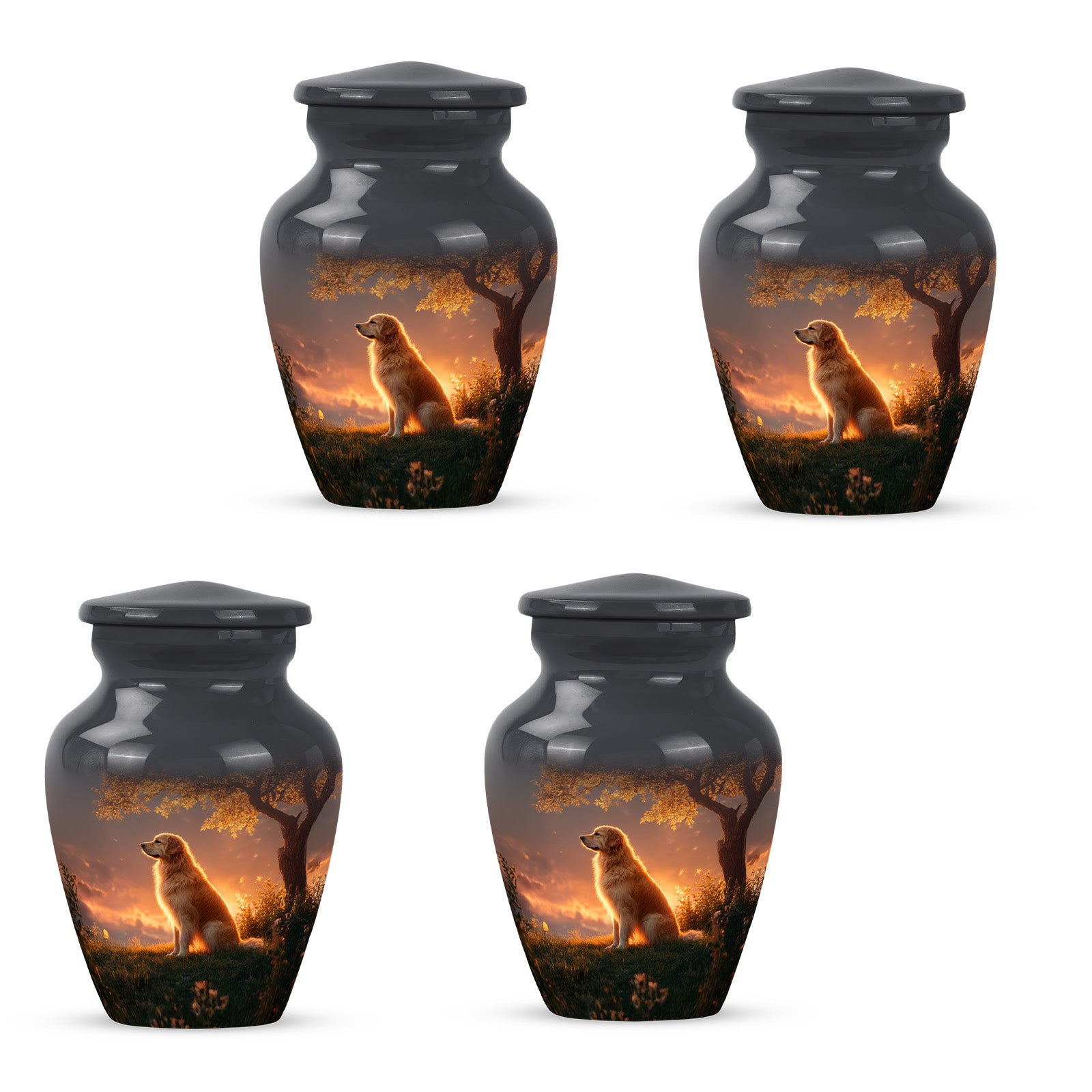 Onyx Black Dog Cremation Urn side profile showing urn shape - elegant classic dog relief with fine detailing - 10 inch aluminum urn for cremated remains