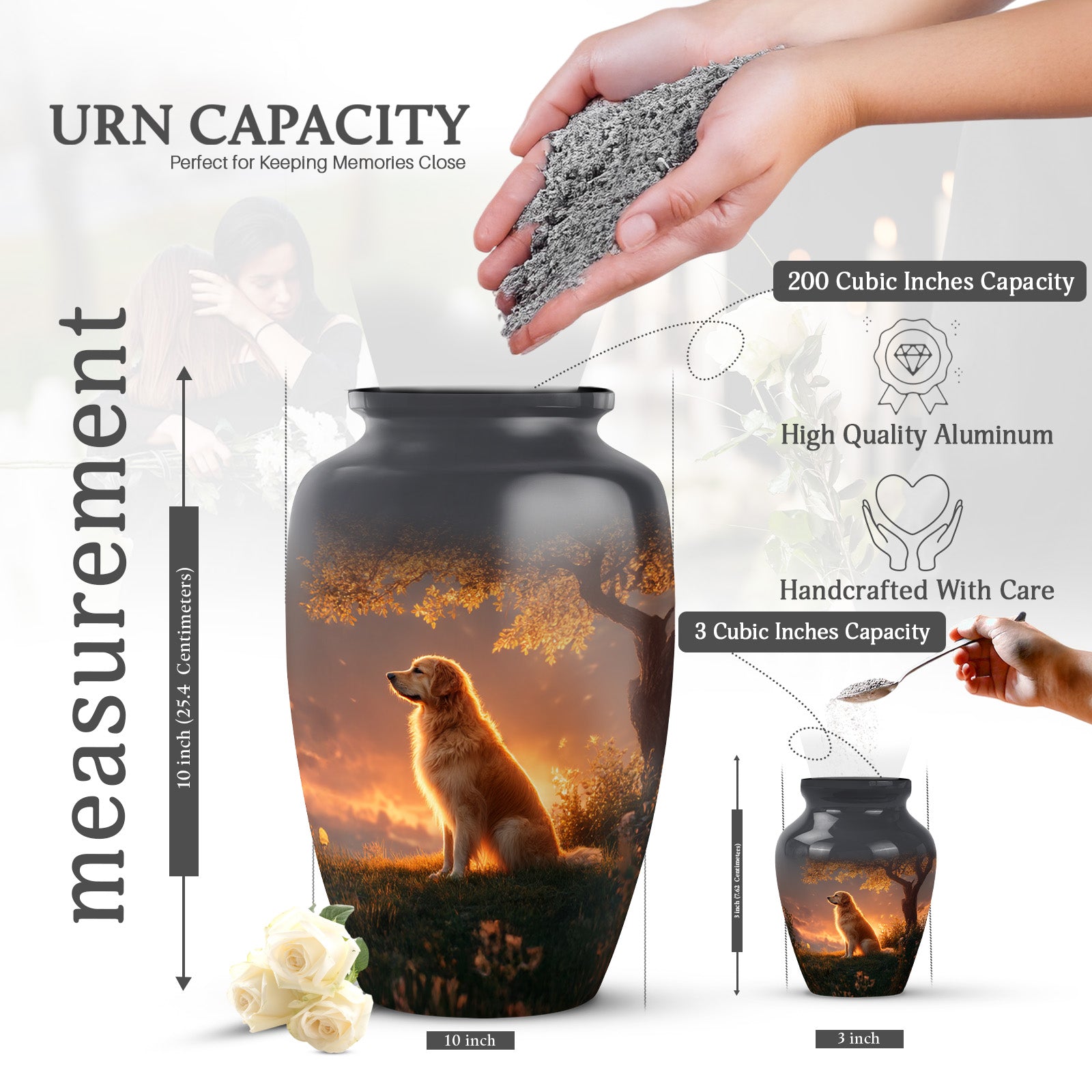 Onyx Black Dog Cremation Urn close-up of engraving and surface detail - traditional dog engraving with hand-polished finish - mini keepsake memorial for portion of cremation ashes