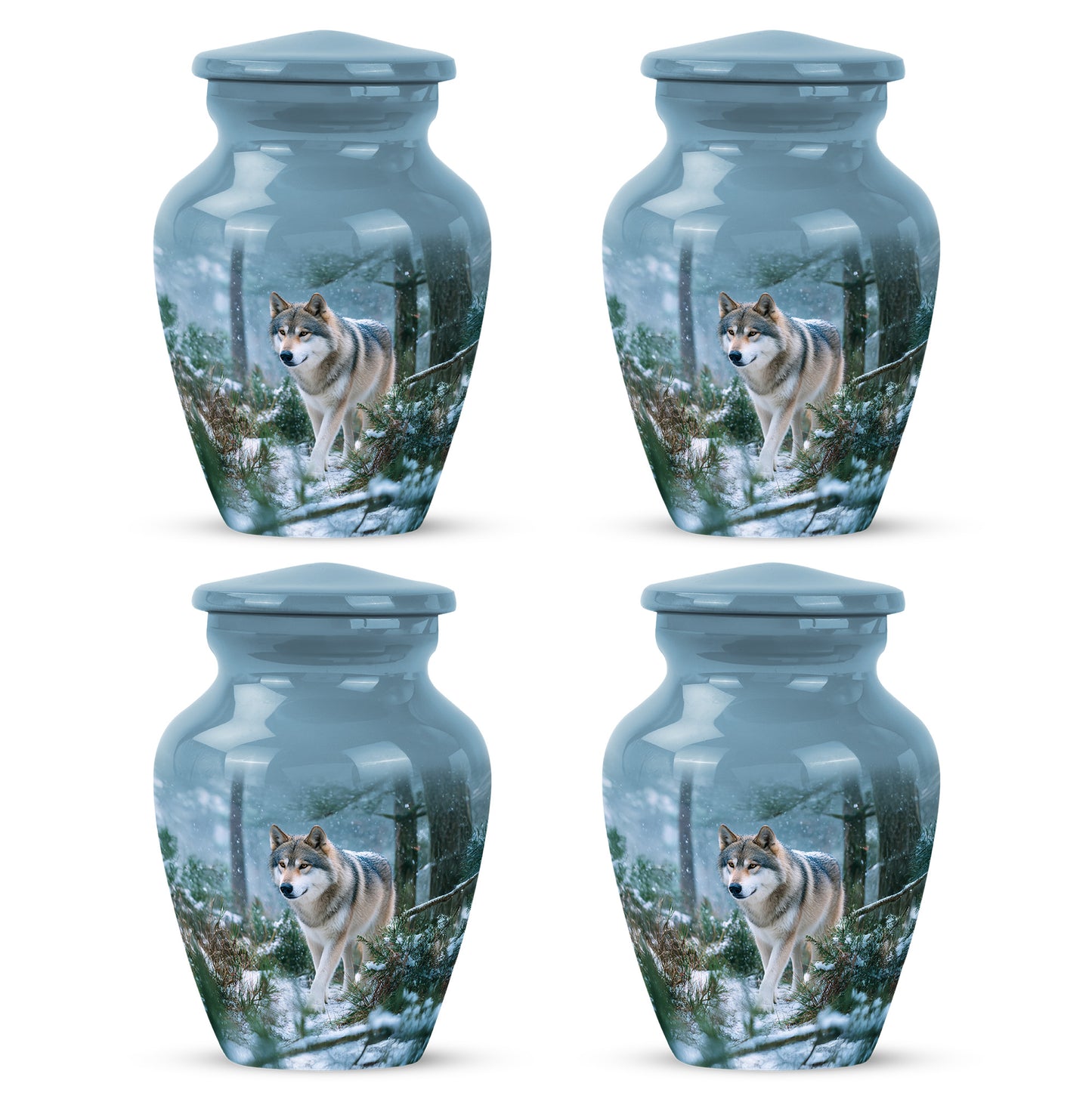 Sapphire Blue Dog Cremation Urn side profile showing urn shape - traditional dog engraving with hand-polished finish - 10 inch aluminum urn for cremated remains