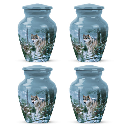 Sapphire Blue Dog Cremation Urn side profile showing urn shape - traditional dog engraving with hand-polished finish - 10 inch aluminum urn for cremated remains