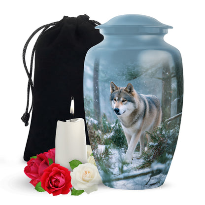 Cobalt Blue Dog Cremation Urn angled view of lid and engraved motif - elegant classic dog relief with fine detailing - full-size 10 inch 200 cubic inch adult cremation urn