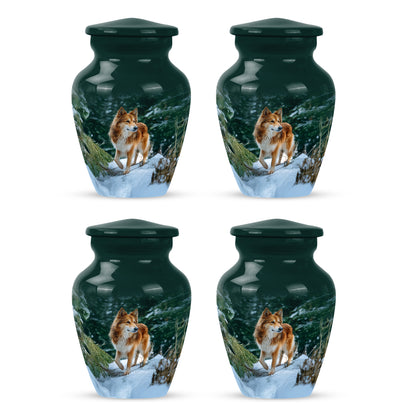 Aqua Teal Dog Cremation Urn side profile showing urn shape - elegant classic dog relief with fine detailing - 10 inch aluminum urn for cremated remains