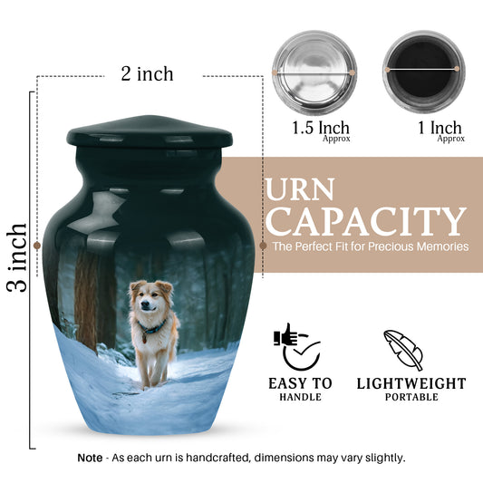Vivid Teal Dog Cremation Urn close-up of engraving and surface detail - traditional dog engraving with hand-polished finish - mini keepsake memorial for portion of cremation ashes